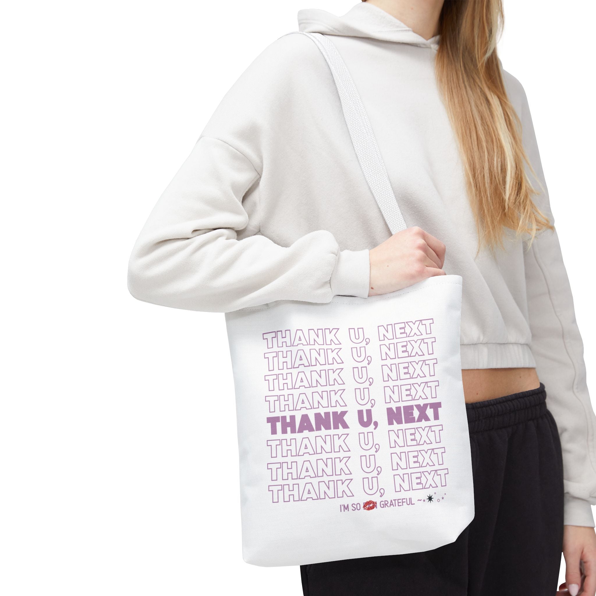 Thank U, Next Bodega Tote Bag - Pink Typography Aesthetic