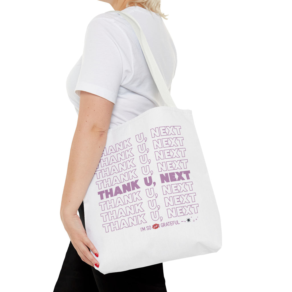 Thank U, Next Bodega Tote Bag - Pink Typography Aesthetic