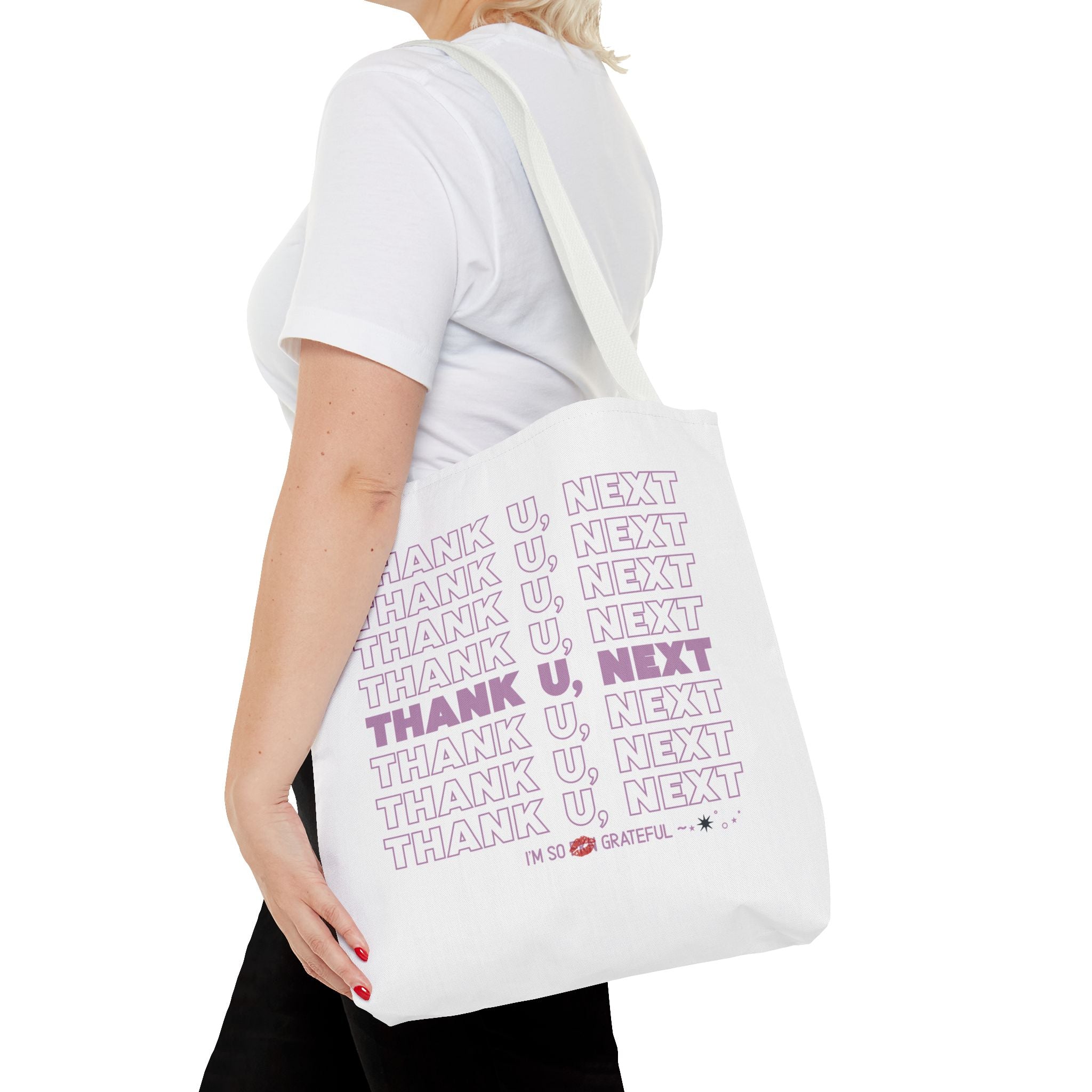 Thank U, Next Bodega Tote Bag - Pink Typography Aesthetic
