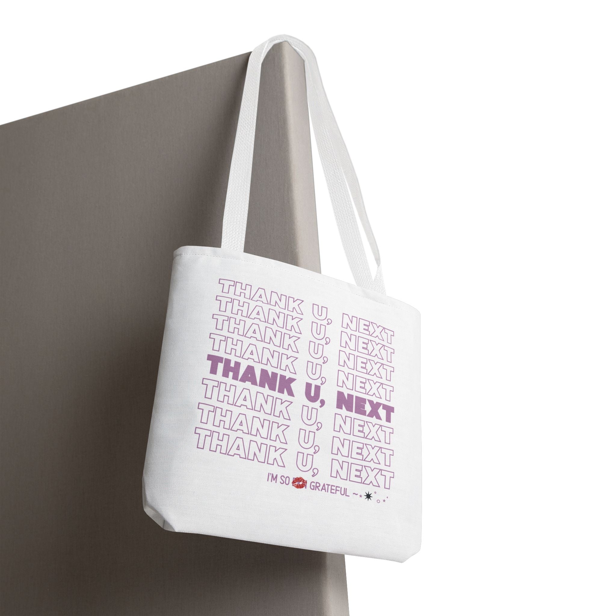 Thank U, Next Bodega Tote Bag - Pink Typography Aesthetic