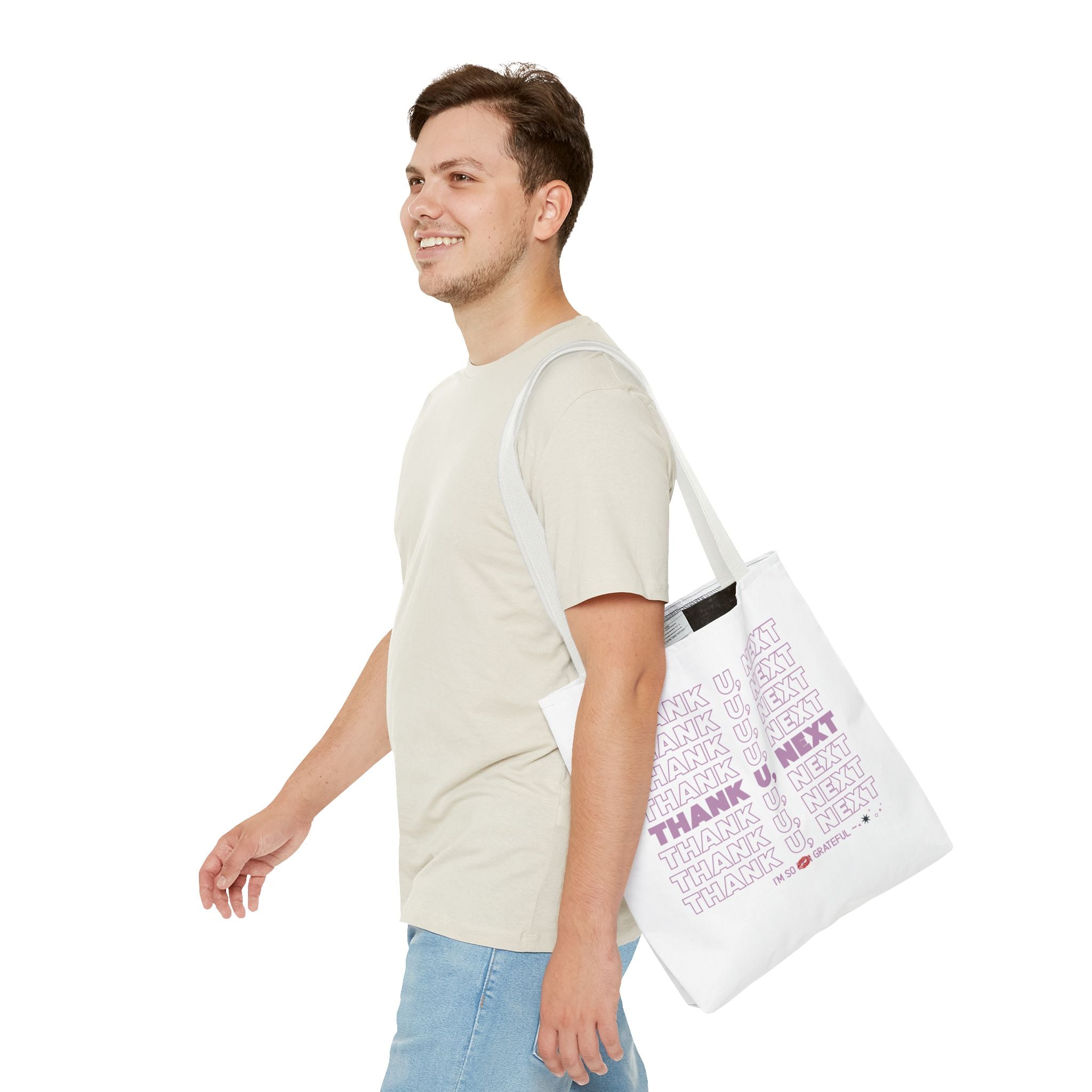Thank U, Next Bodega Tote Bag - Pink Typography Aesthetic
