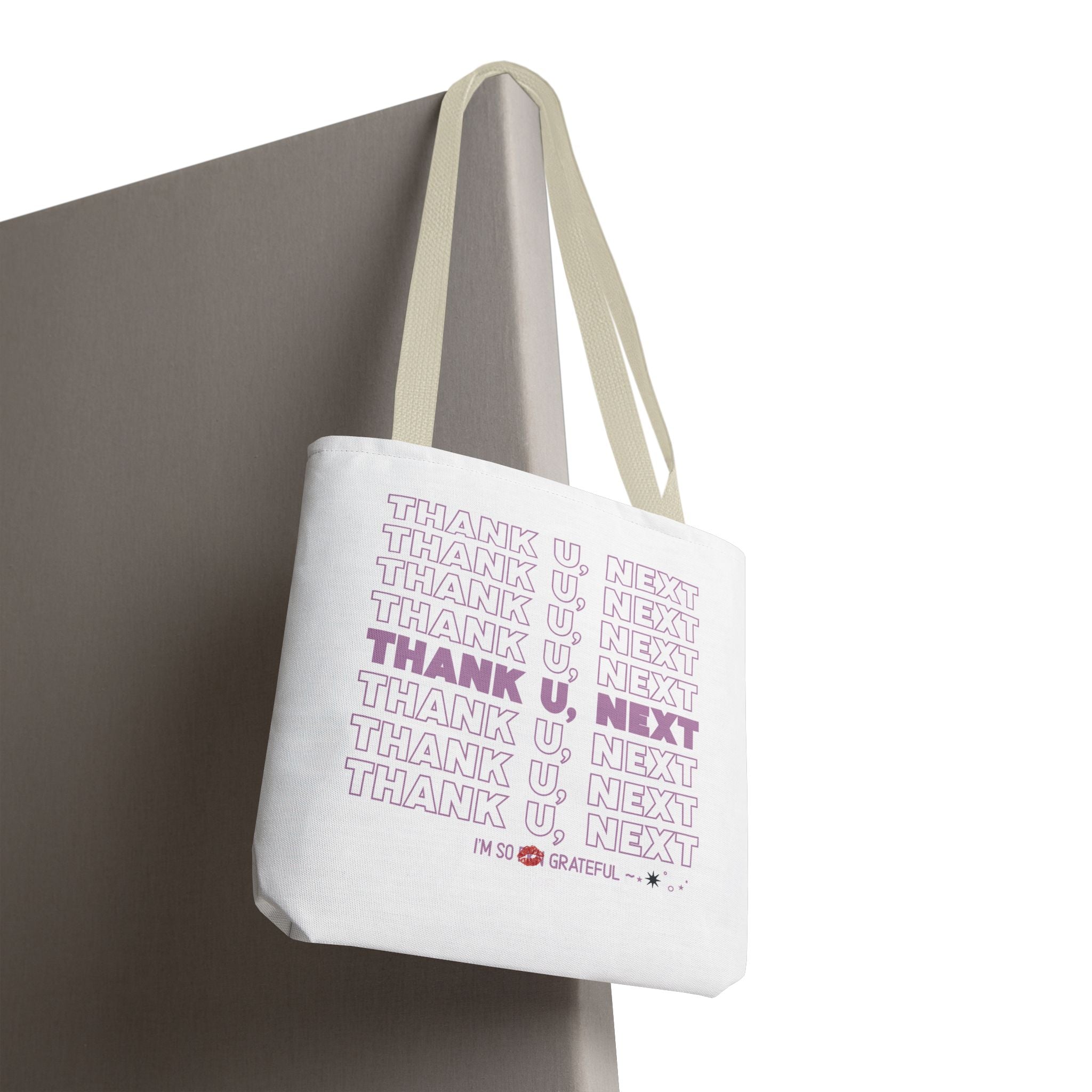 Thank U, Next Bodega Tote Bag - Pink Typography Aesthetic