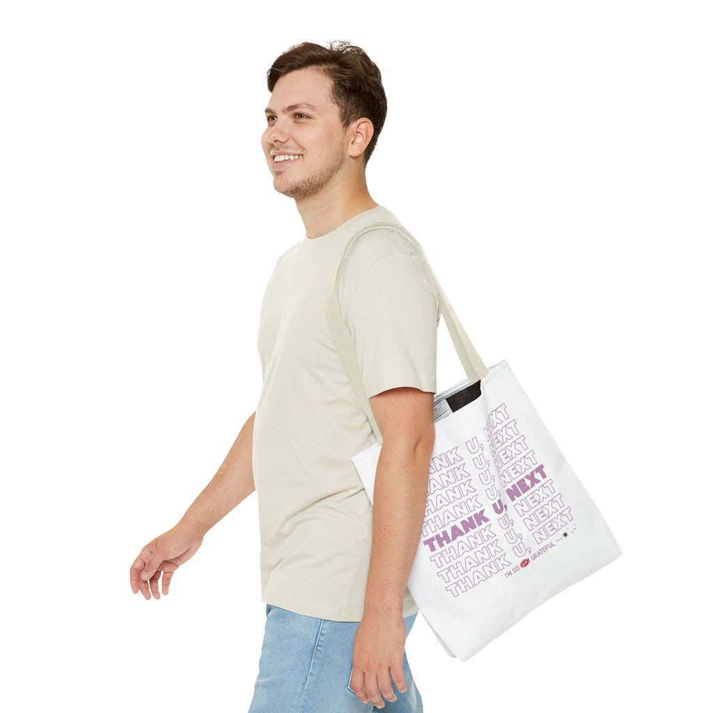Thank U, Next Bodega Tote Bag - Pink Typography Aesthetic