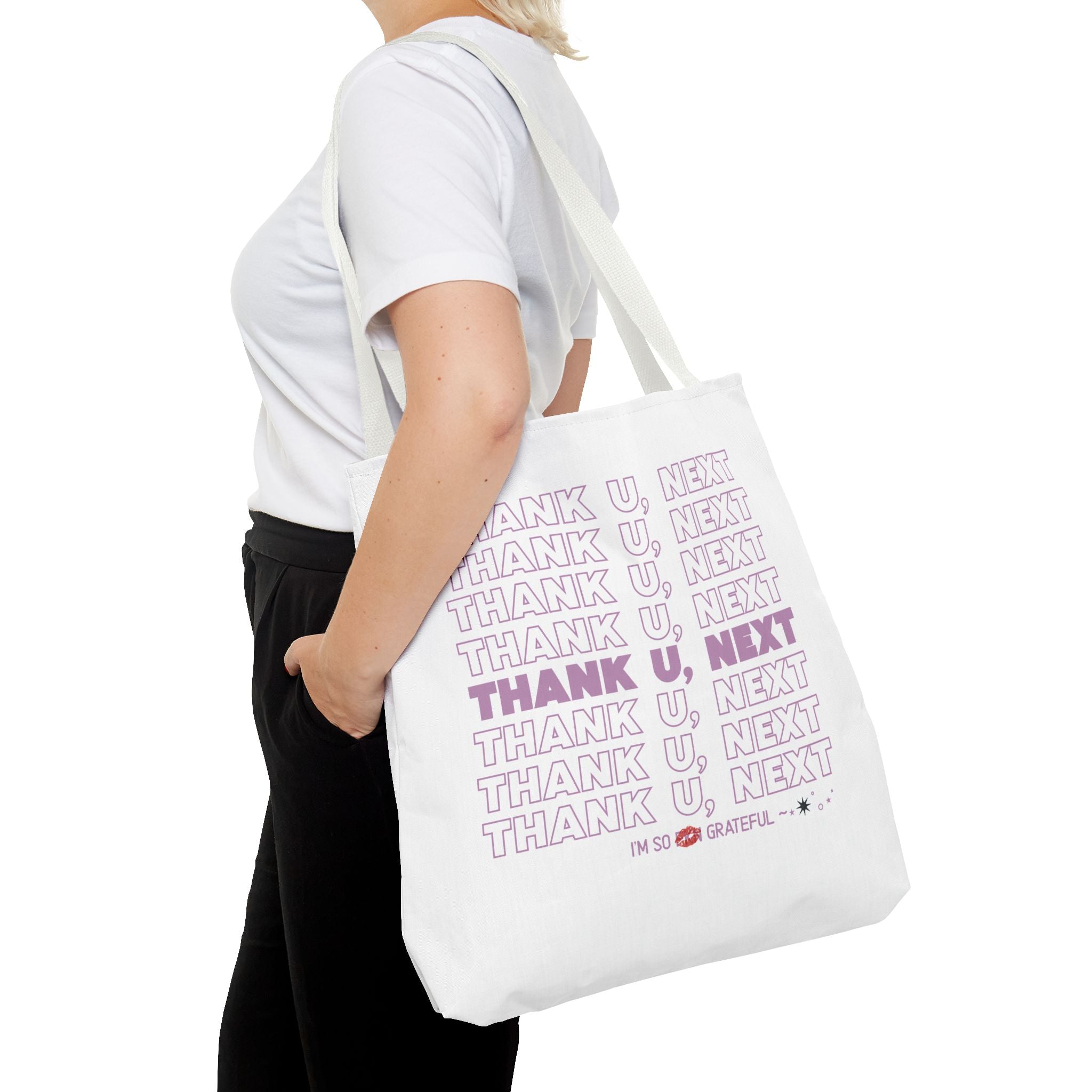 Thank U, Next Bodega Tote Bag - Pink Typography Aesthetic