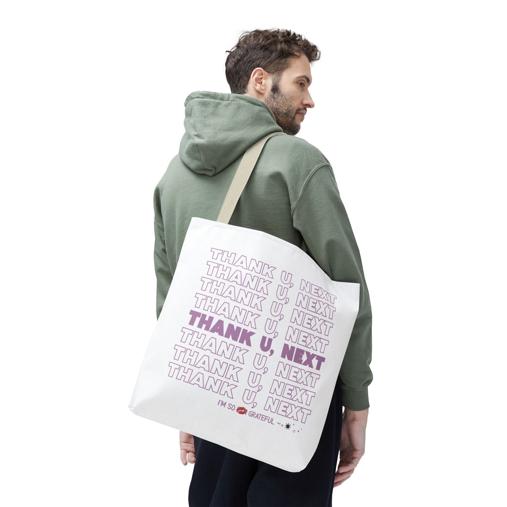 Thank U, Next Bodega Tote Bag - Pink Typography Aesthetic
