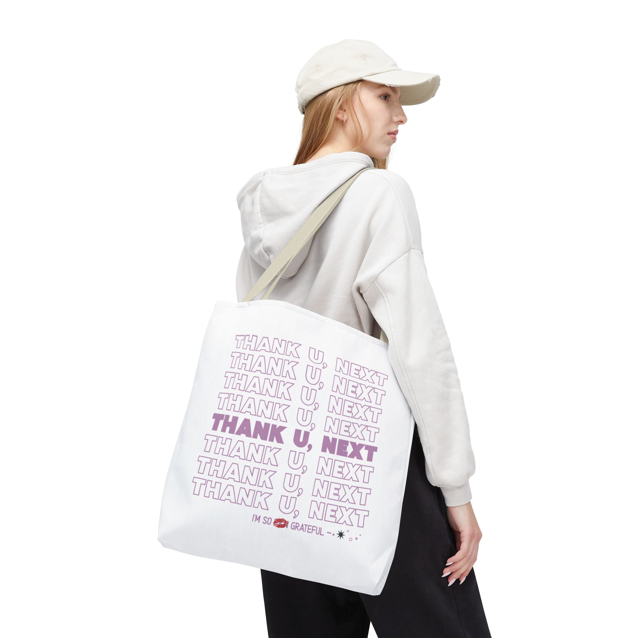 Thank U, Next Bodega Tote Bag - Pink Typography Aesthetic